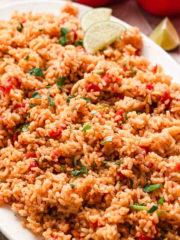 platter of mexican rice made with rotel