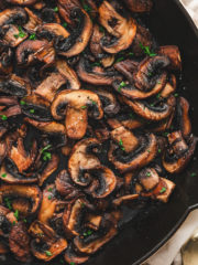 sauteed mushrooms in cast iron skillet