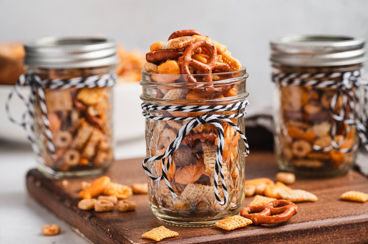 snack mix in jars