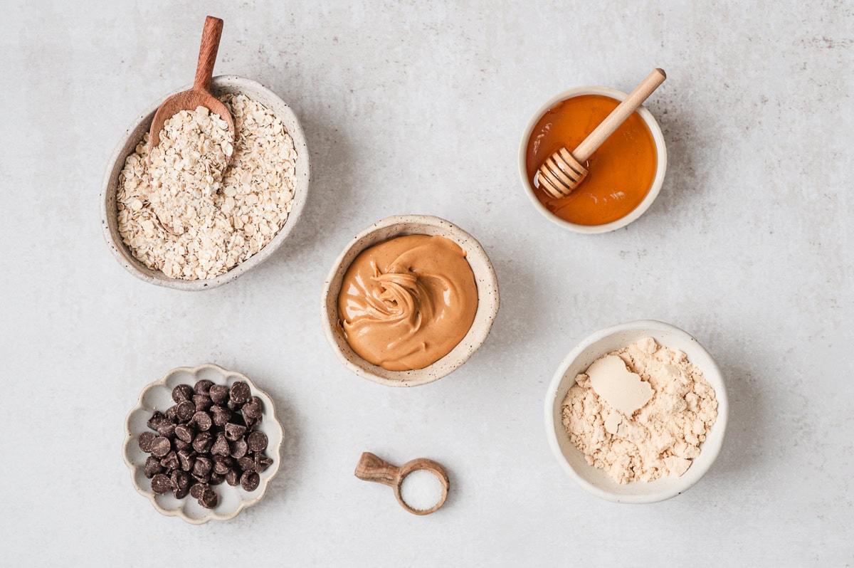 ingredients for peanut butter chocolate chip protein bites
